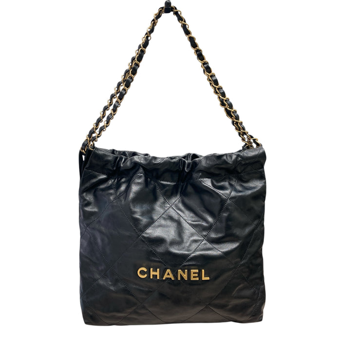 CHANEL 香奈兒 22 HANDBAG 亮面小牛皮 黑色 金釦