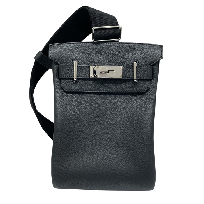 HERMES 愛馬仕 HAC A DOS 肩背包 胸背包 黑色 銀扣 W刻