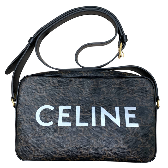 CELINE 思琳 194502 TRIOMPHE 凱旋門 PVC帆布 LOGO 中型斜背包 棕色