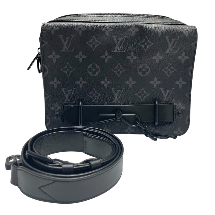 LOUIS VUITTON 路易威登 M45585 MONOGRAM ECLIPSE STEAMER MESSENGER 側背包 PVC帆布 老花 黑色