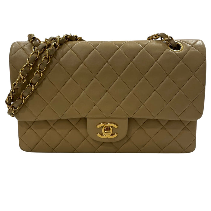 CHANEL 香奈兒 MATELASSE CF25 肩背包 羊皮 奶茶色 金釦