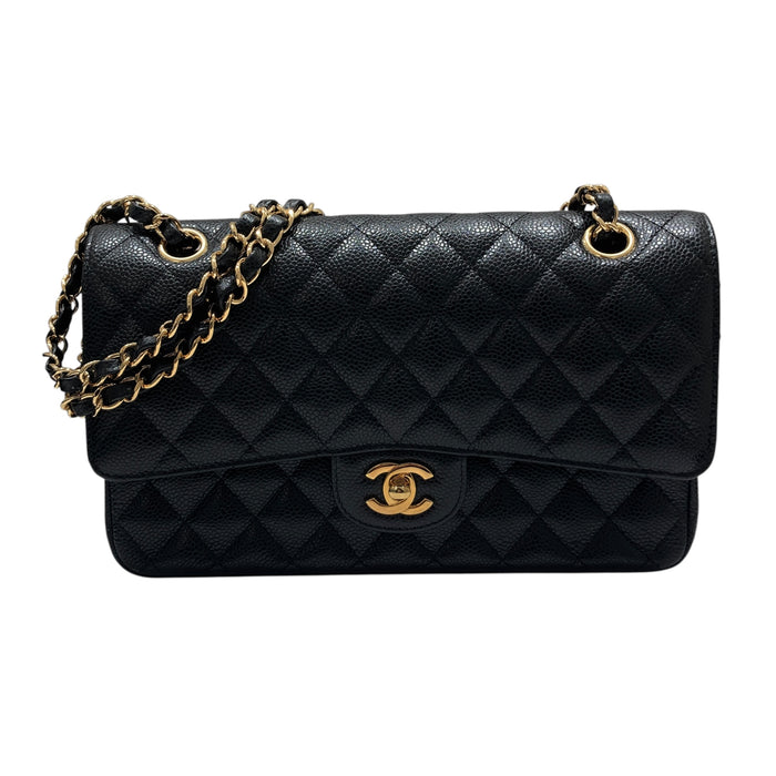 CHANEL 香奈兒 CF25 翻蓋側背包 荔枝牛皮 黑色 金釦