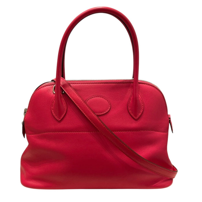 HERMES 愛馬仕 BOLIDE 27 保齡球包 SWIFT LEATHER 玫瑰粉 銀釦