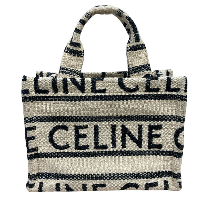 CELINE 思琳 CABAS THAIS SMALL 緹花條紋布料托特包 帆布 米色 金釦