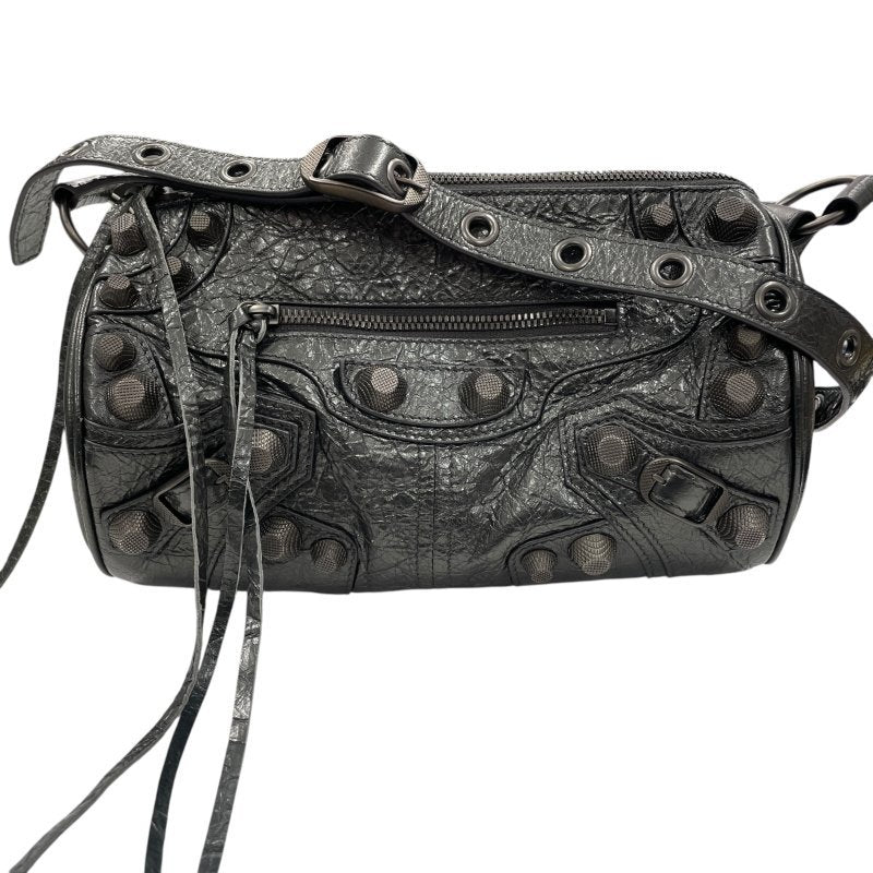 BALENCIAGA 巴黎世家 BLACK Le CAGOLE 圓筒包 皮革 鐵灰色 鎳色釦