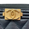 CHANEL 香奈兒 BOY CHANEL 拉鍊 零錢包 卡包 荔枝皮 魚子醬 黑色 金釦