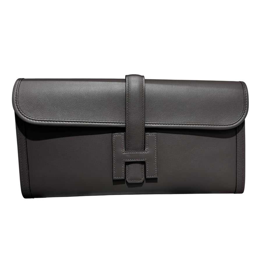 HERMÈS 愛馬仕 JIGE CLUTCH SWIFT 皮革 手拿包 灰色