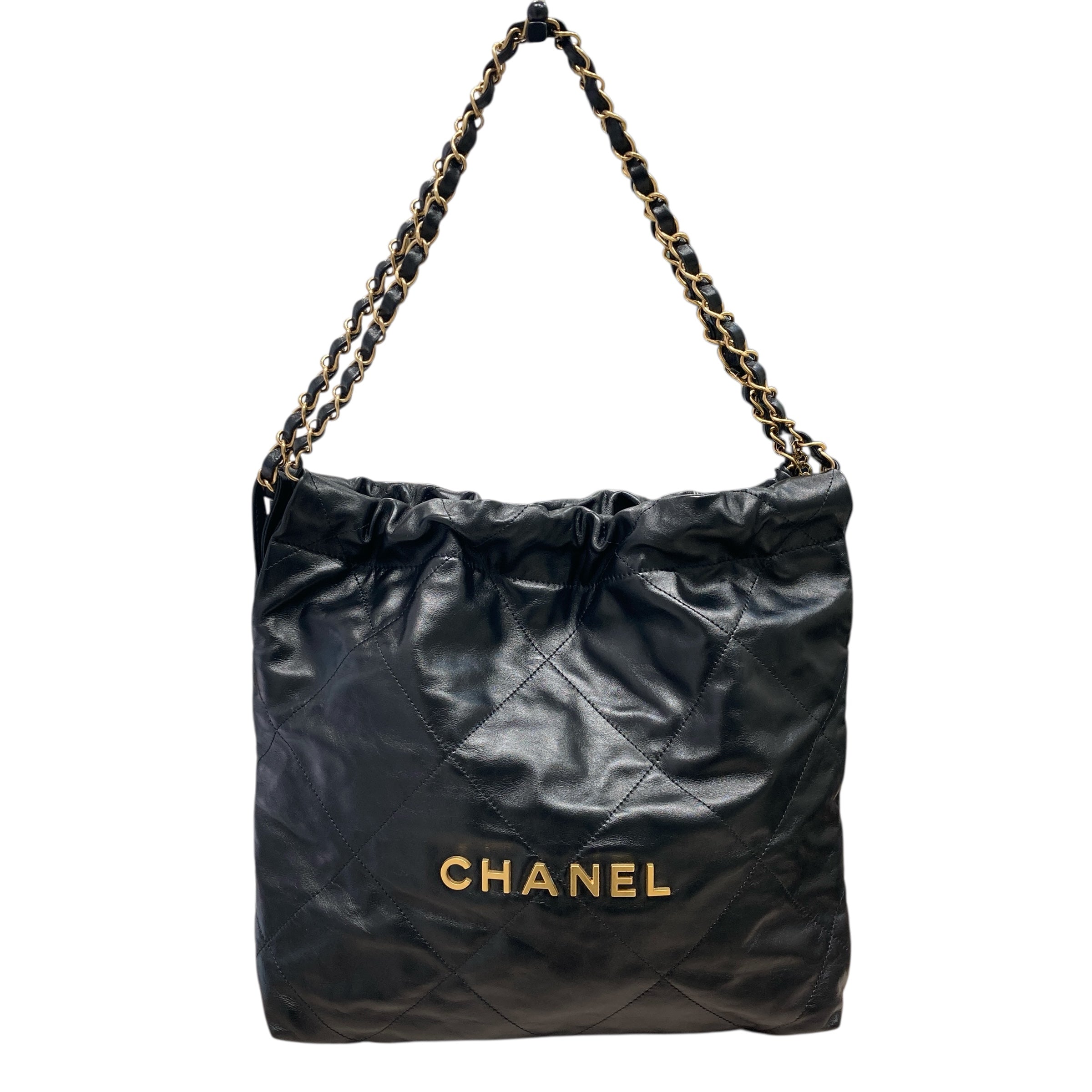 CHANEL 香奈兒 22 HANDBAG 亮面小牛皮 黑色 金釦