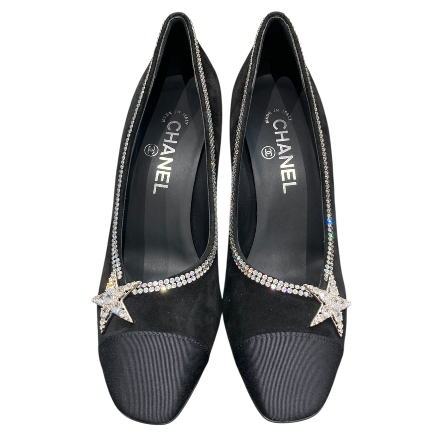 CHANEL 香奈兒 2020 Strass Trim Star Pumps 水鑽鑲邊星星高跟鞋  G36024 黑色 SIZE : 38