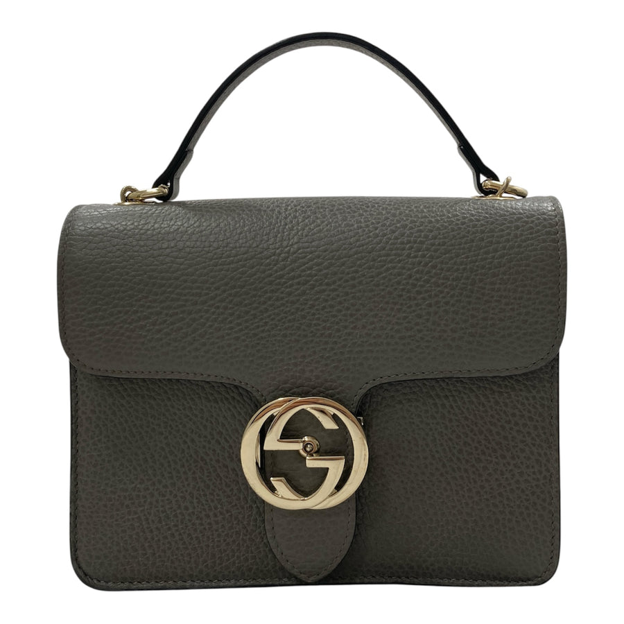 GUCCI 古馳 側背包 510304 牛皮 灰 金釦