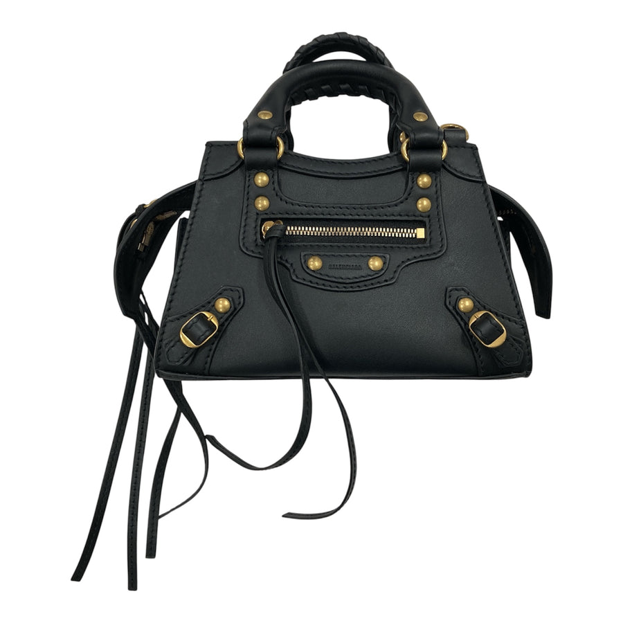 BALENCIAGA 巴黎世家 NEO CLASSIC NANO MINI機車包 牛皮 黑色 銀釦
