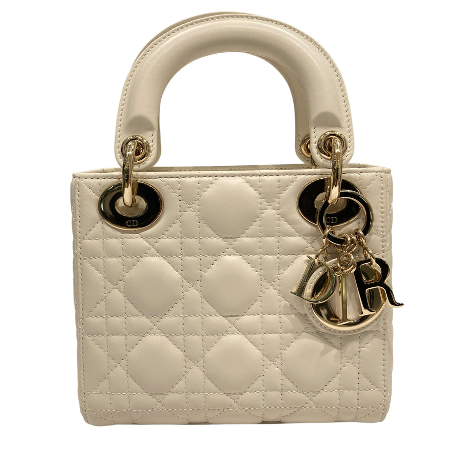 DIOR 迪奧 MINI LADY DIOR 白色 羊皮 淡金色