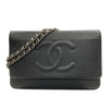 CHANEL 香奈兒 CC LOGO WOC 皮革 銀鍊條側背包 黑色