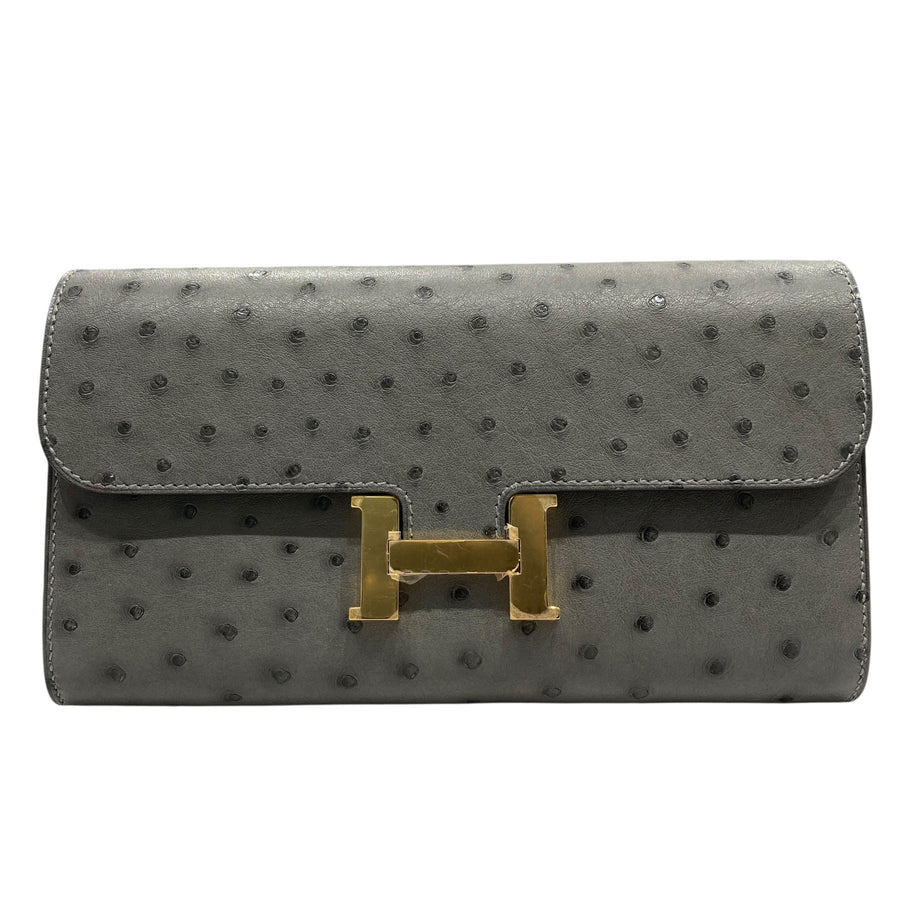HERMES 愛馬仕 CONSTANCE TO GO 鴕鳥皮 灰色 金釦