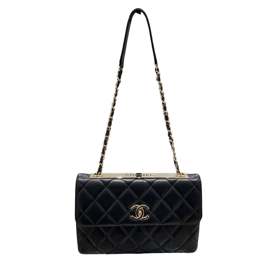 CHANEL 經典菱格紋鏈條肩背包 羊皮 黑色