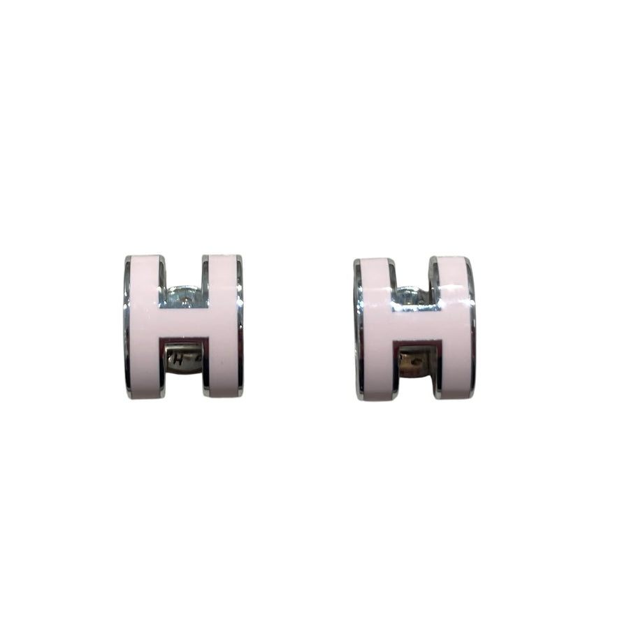 HERMES 愛馬仕 POP H 合金 耳釘 粉紅色 銀