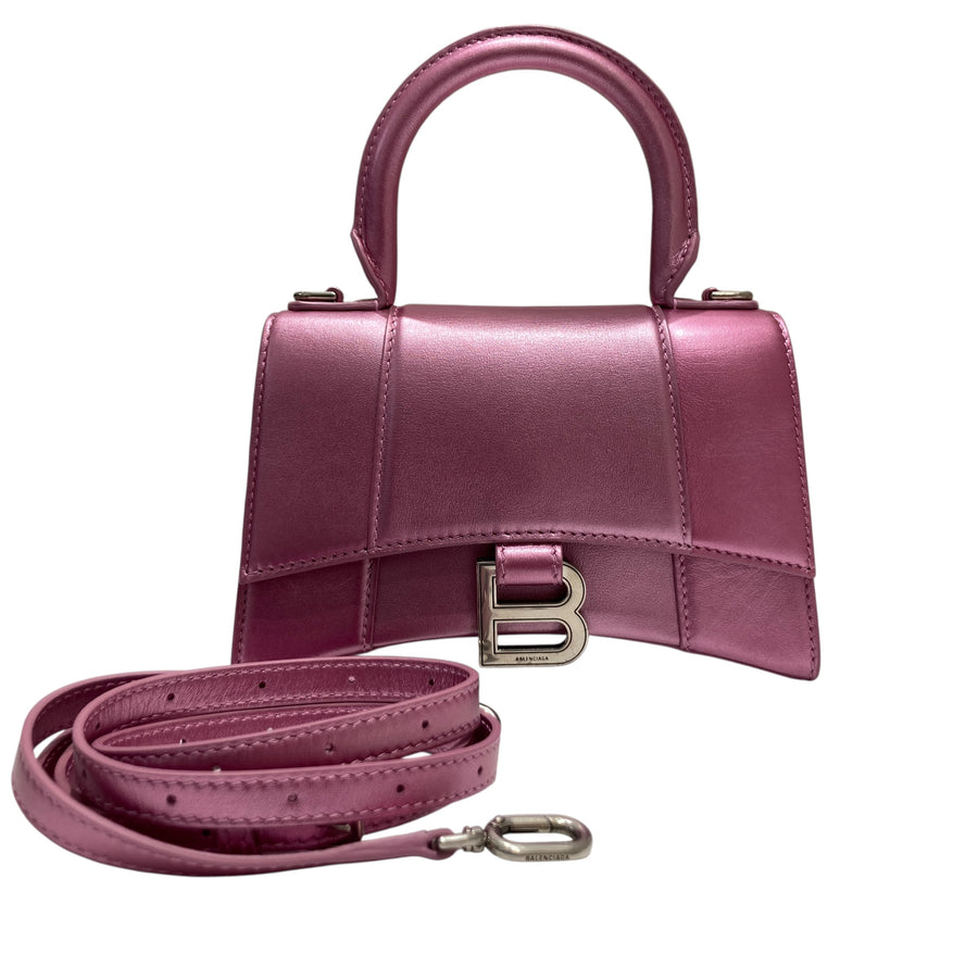BALENCIAGA 巴黎世家 592833 HOURGLASS XS 沙漏包 手提包 肩背包 皮革 甜粉色 銀釦