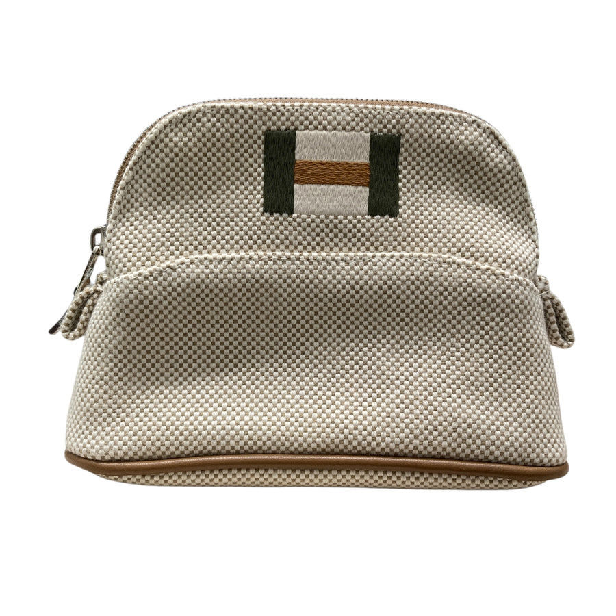 HERMES 愛馬仕 Bolide Casaque 化妝包 帆布 米色 銀釦