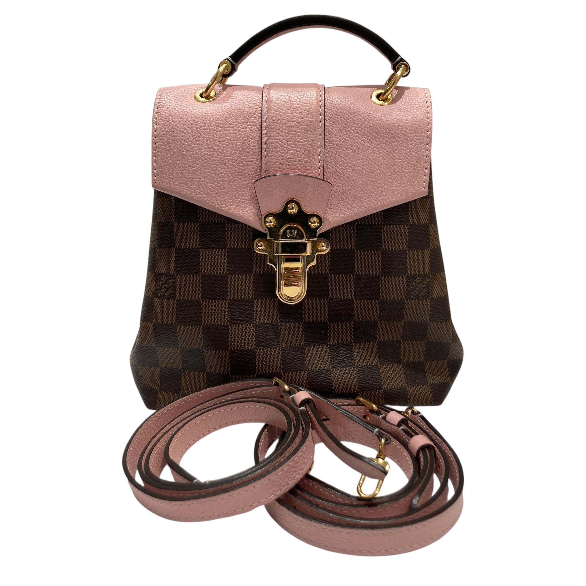 LOUIS VUITTON 路易威登 N42259 CLAPTON BACKPACK PVC帆布 老花 後背包 側背包 棕色/粉紅