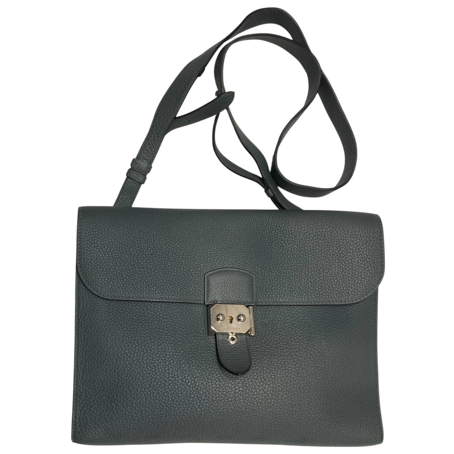 HERMÈS 愛馬仕 MESSENGER 29 肩背包 牛皮 灰綠色 銀釦