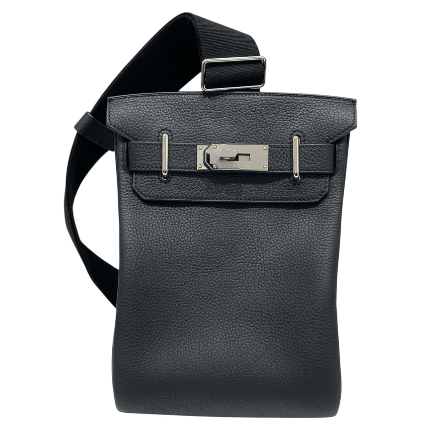 HERMES 愛馬仕 HAC A DOS 肩背包 胸背包  黑色 銀扣 W刻