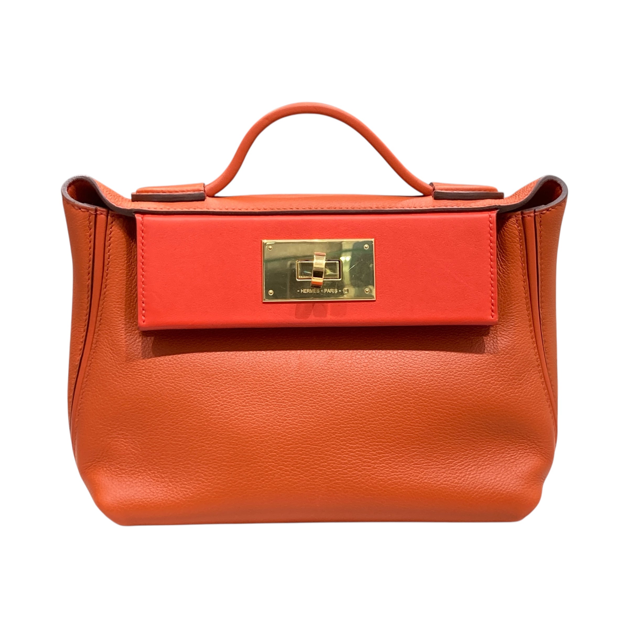 HERMÈS 愛馬仕 U刻 24/24 21 MINI 迷你手提肩背包 牛皮 泥土橘 金釦
