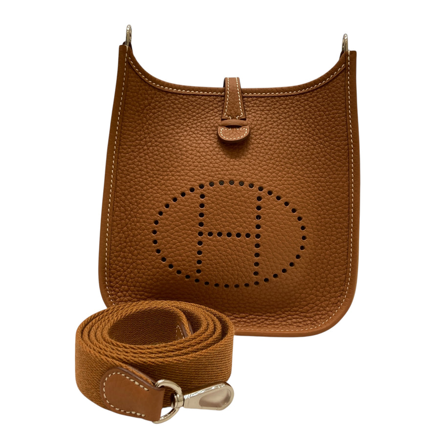 HERMES 愛馬仕 Evelyne16 W刻 皮革 肩背包 棕色 銀釦
