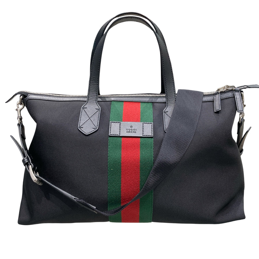 GUCCI 古馳 619750 經典綠紅帆布鎖 兩用托特包 黑色