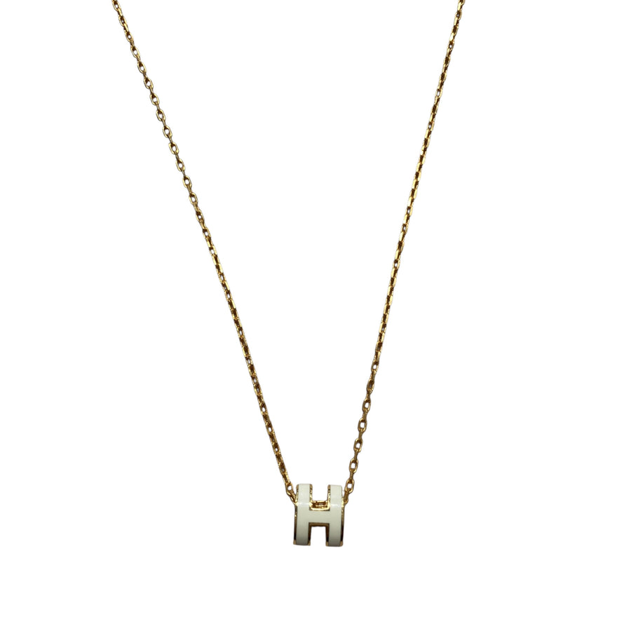 HERMES 愛馬仕 MINI POP H 項鍊 合金 奶昔白 金釦