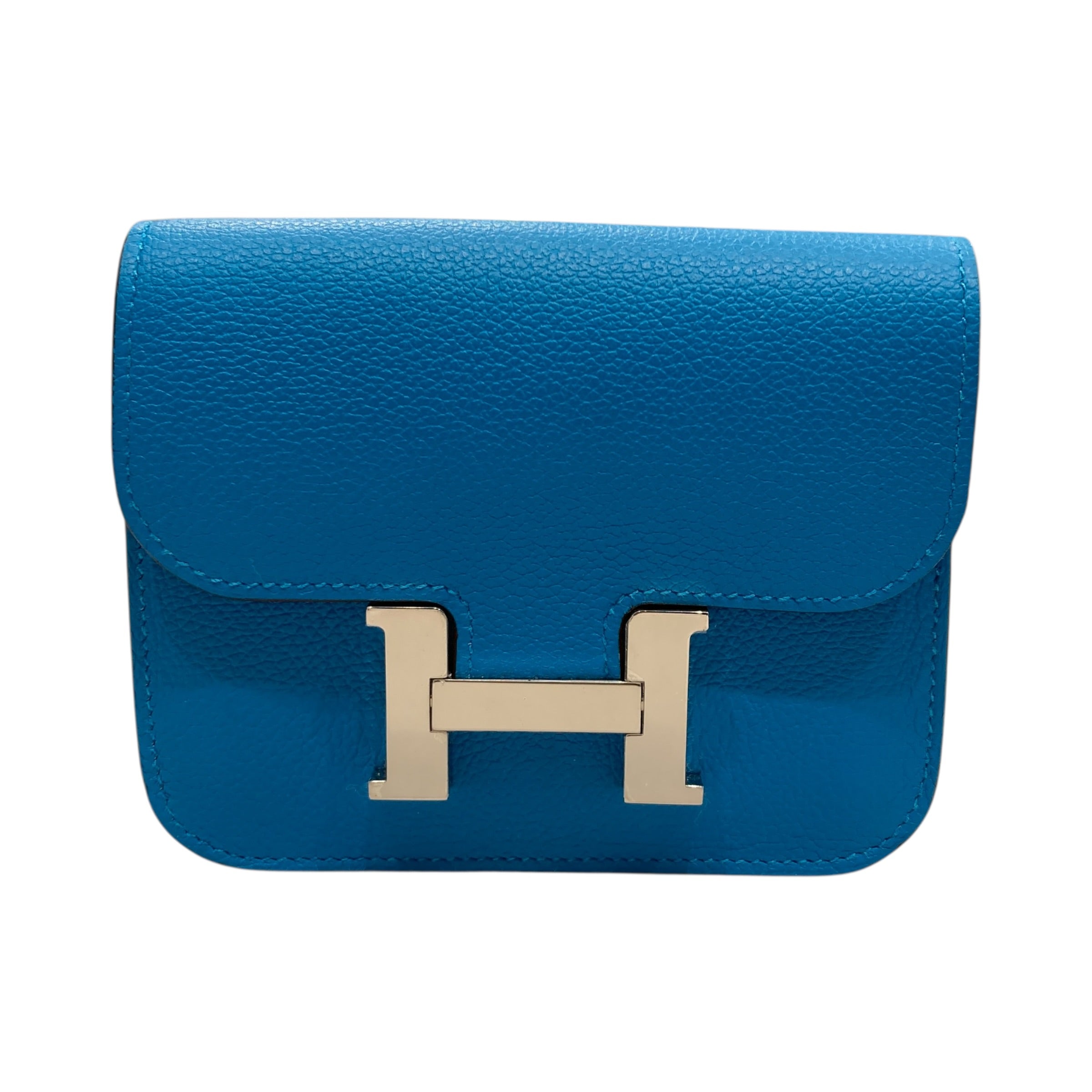 HERMES 愛馬仕 PFEUILLE CONSTANCE SLIM BICO 藍色 銀釦