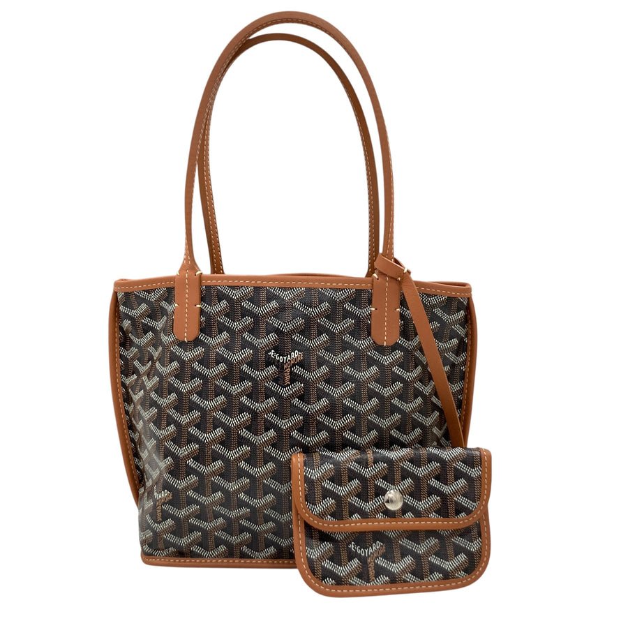 GOYARD 高雅德 ANJOU MINI 翻轉雙面 購物包 老花/棕色 銀釦