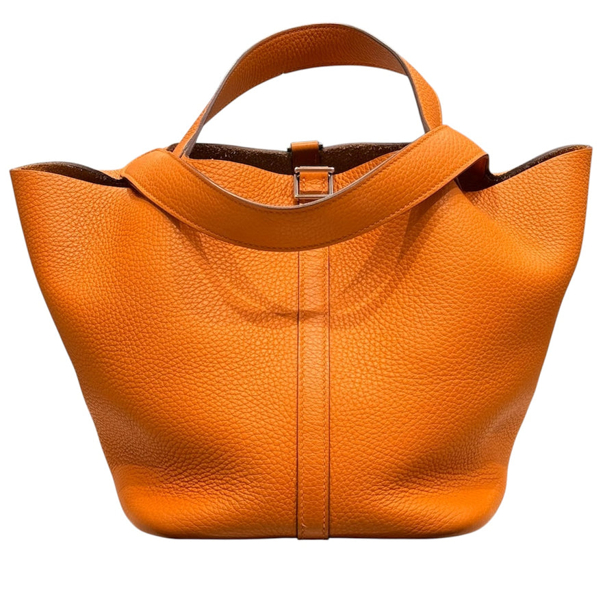 HERMES 愛馬仕 PICOTIN LOCK MM TC皮革 橘色 銀扣