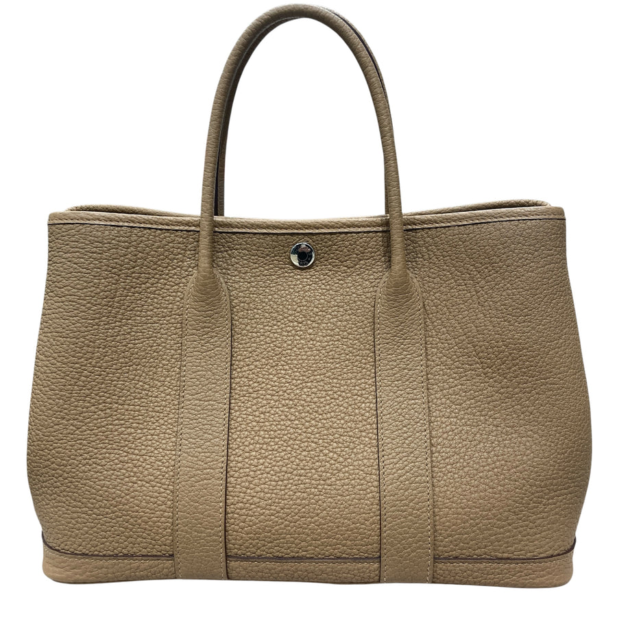 HERMES 愛馬仕 GARDEN PARTY 30 花園包 皮革 焦糖色系 銀扣