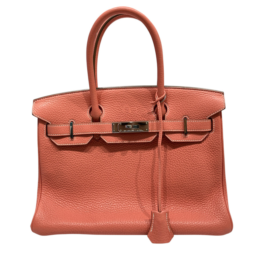 HERMES 愛馬仕 BIRKIN 30 手拿包 橘粉色 銀釦