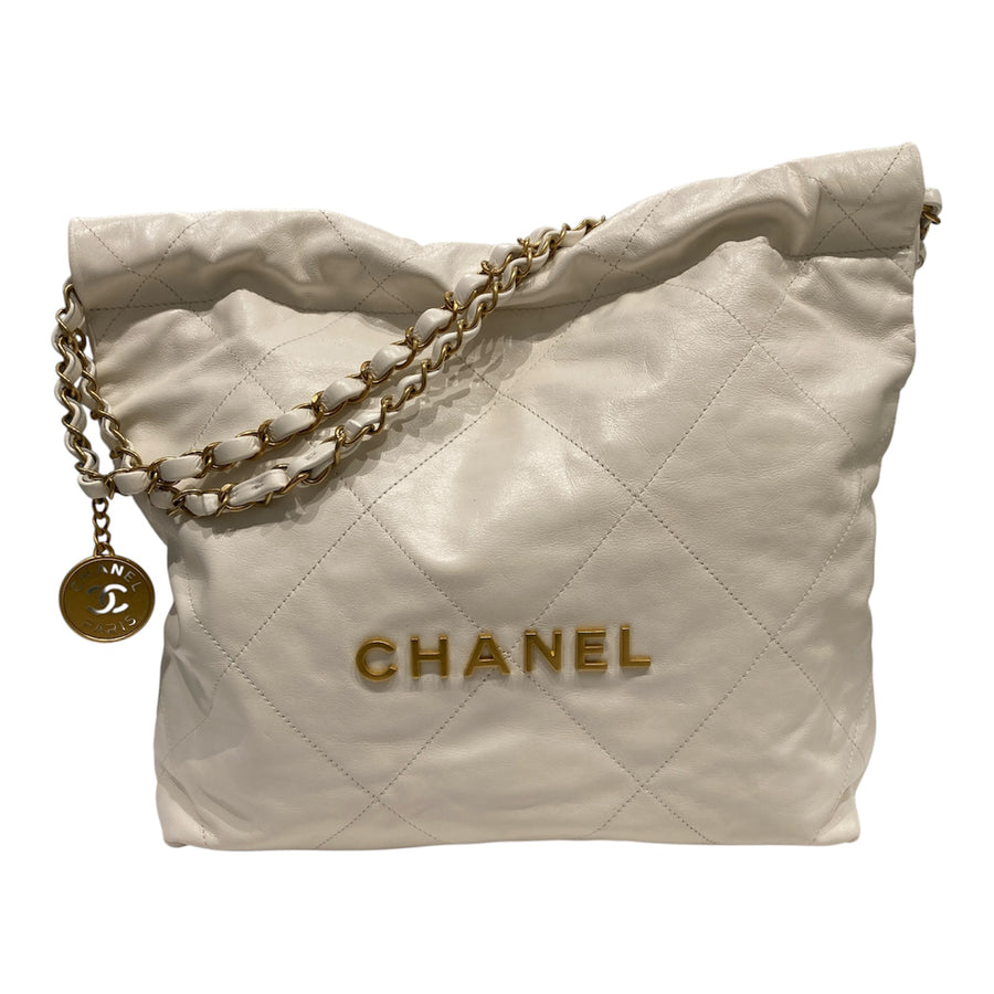 CHANEL 香奈兒 肩背包 小牛皮 CHANEL22 白色 金釦