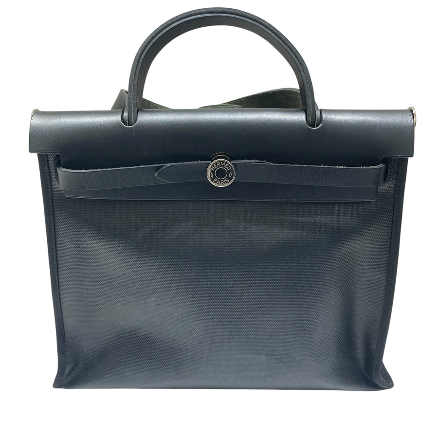 HERMÈS 愛馬仕 HERBAG ZIP 31 黑色 皮革 銀釦