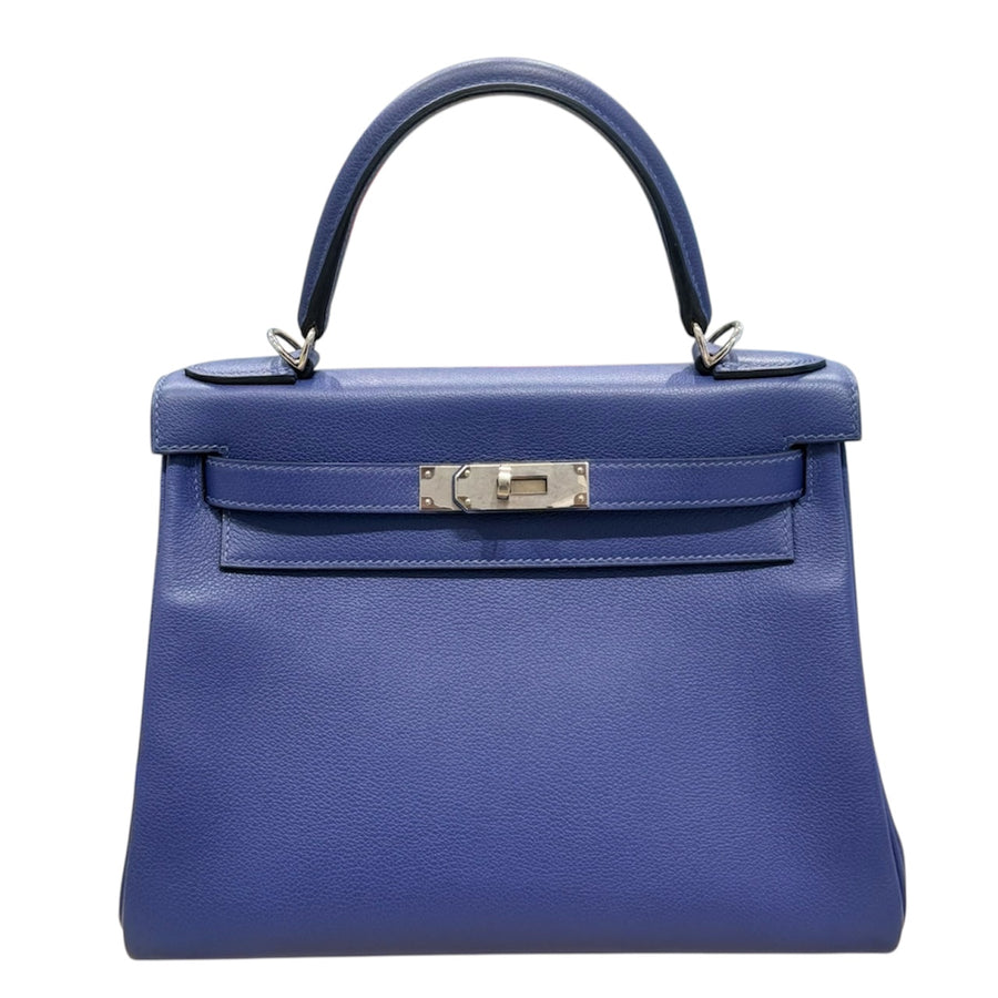 Hermès 愛馬仕 Kelly 28 手提/肩背包 Epsom 皮革 藍色 銀扣