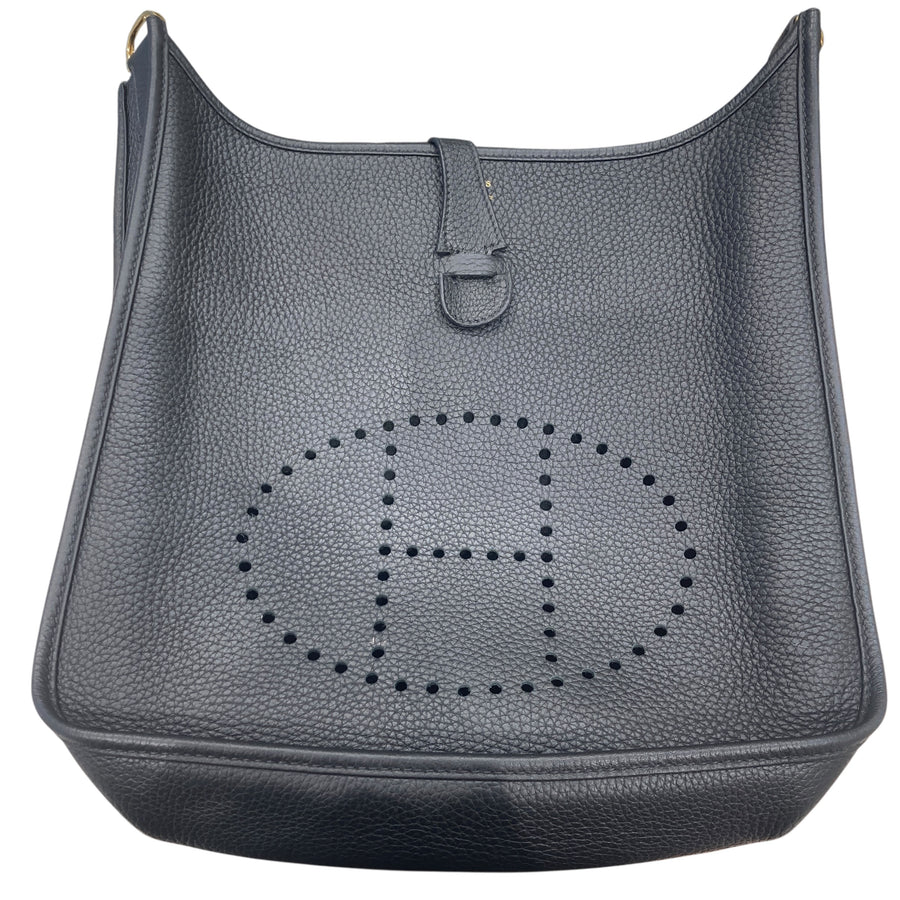 HERMES 愛馬仕 EVELYNE30 黑色 皮革 金釦