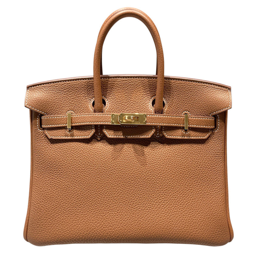 HERMES 愛馬仕  BIRKIN25 金棕色 牛皮 金釦