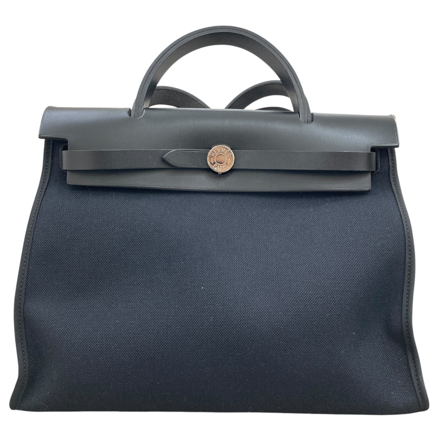 HERMES 愛馬仕 肩背包 Herbag Zip 31 PM  帆布/皮革 黑色 銀釦