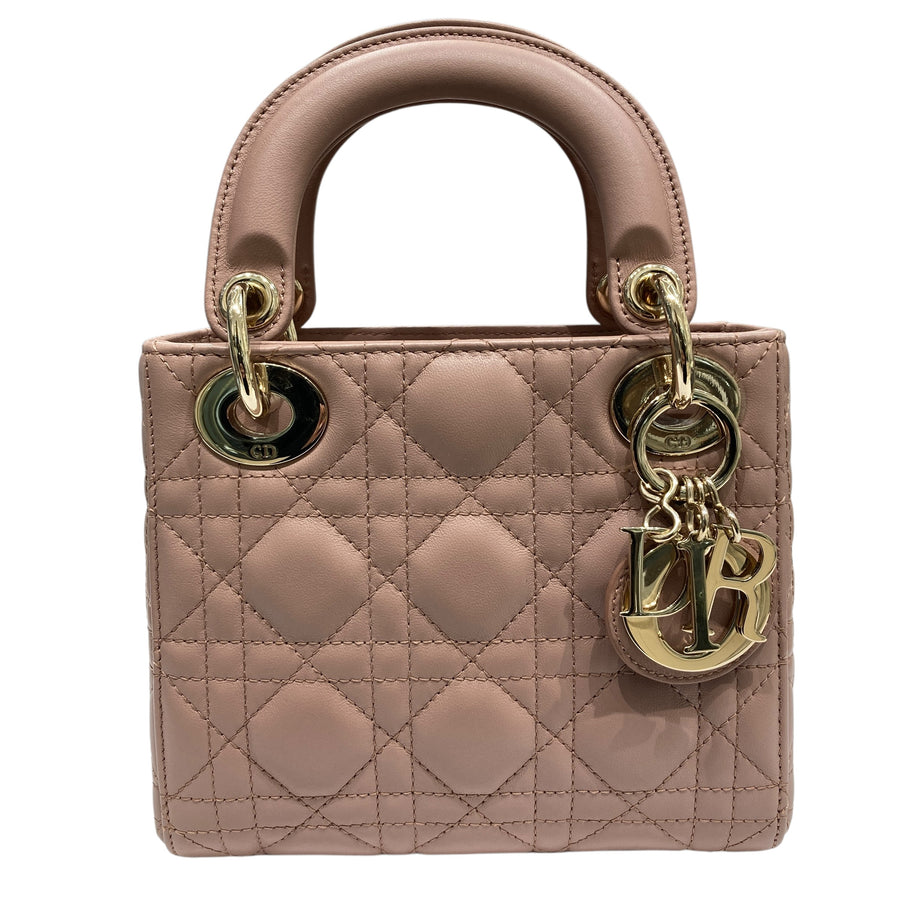 DIOR 迪奧 MINI LADY DIOR 煙粉色 皮革 淡金釦