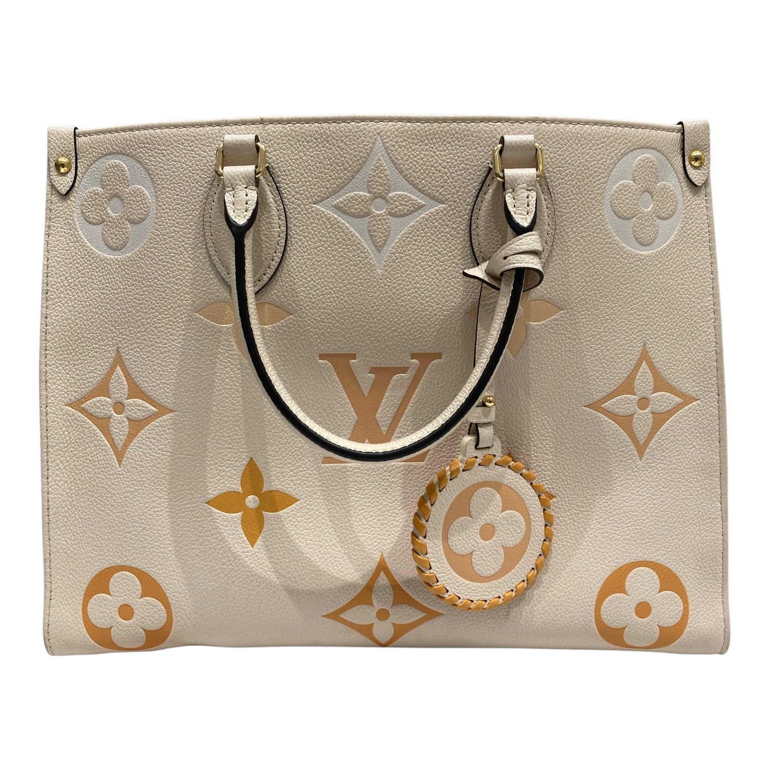 LOUIS VUITTON 路易威登 OnTheGo 壓紋托特包 米白 金釦
