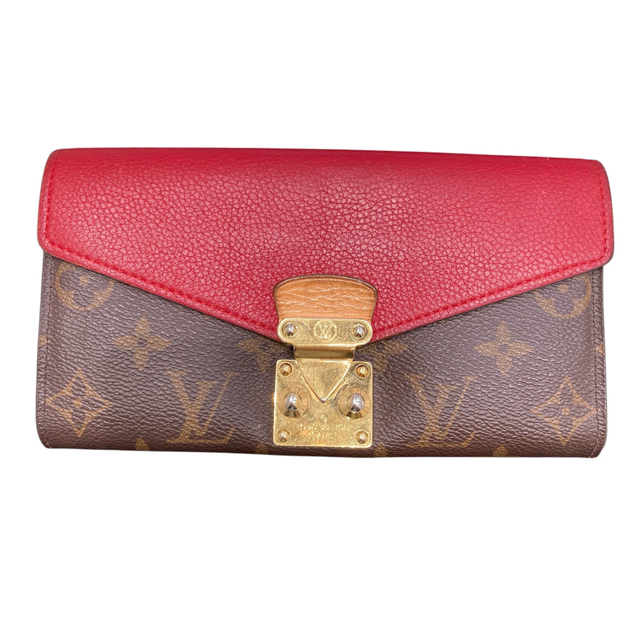 LOUIS VUITTON 路易威登 M58414 PALLAS MONOGRAM PVC帆布 長夾 紅色皮拚老花