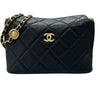 CHANEL 香奈兒 翻蓋扣包 造型鍊帶肩背包 牛皮 黑色 金扣