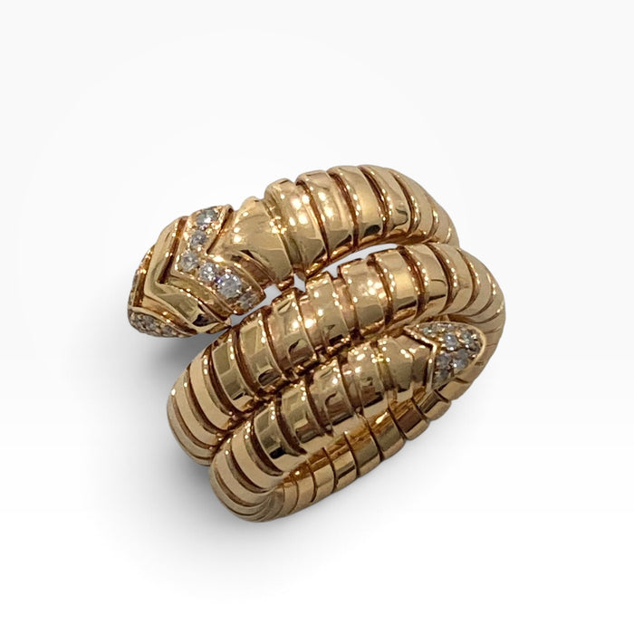BVLGARI 寶格麗 Serpenti Tubogas 靈蛇系列 M號 戒指 18K PG 帶鑽