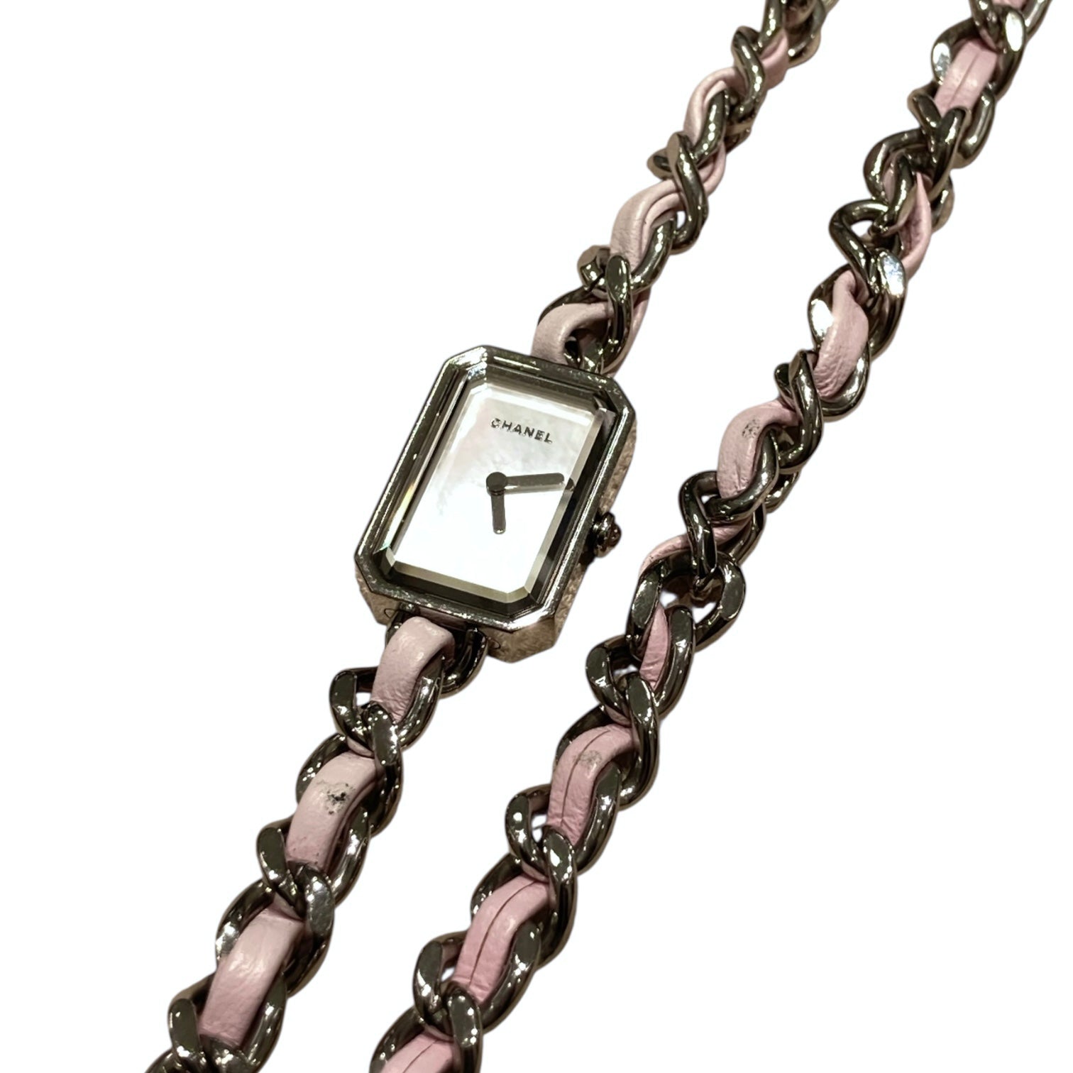 CHANEL 香奈兒 PREMIERE ROCK PASTEL PINK LIMITED H4312 白珍珠母貝三圈粉鍊錶 珍珠母貝 粉色 銀釦