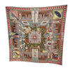 HERMES 愛馬仕 90*90cm 粉紅色建築物圖案絲巾