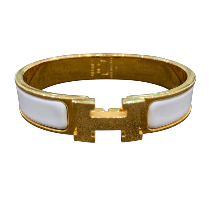 HERMES 愛馬仕  CLIC H BRACELET 琺瑯手環 白色 鍍金