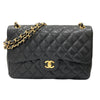 CHANEL 香奈兒 CHANEL CF30 Jumbo 雙翻蓋 荔枝牛皮 肩背包 黑色 金釦