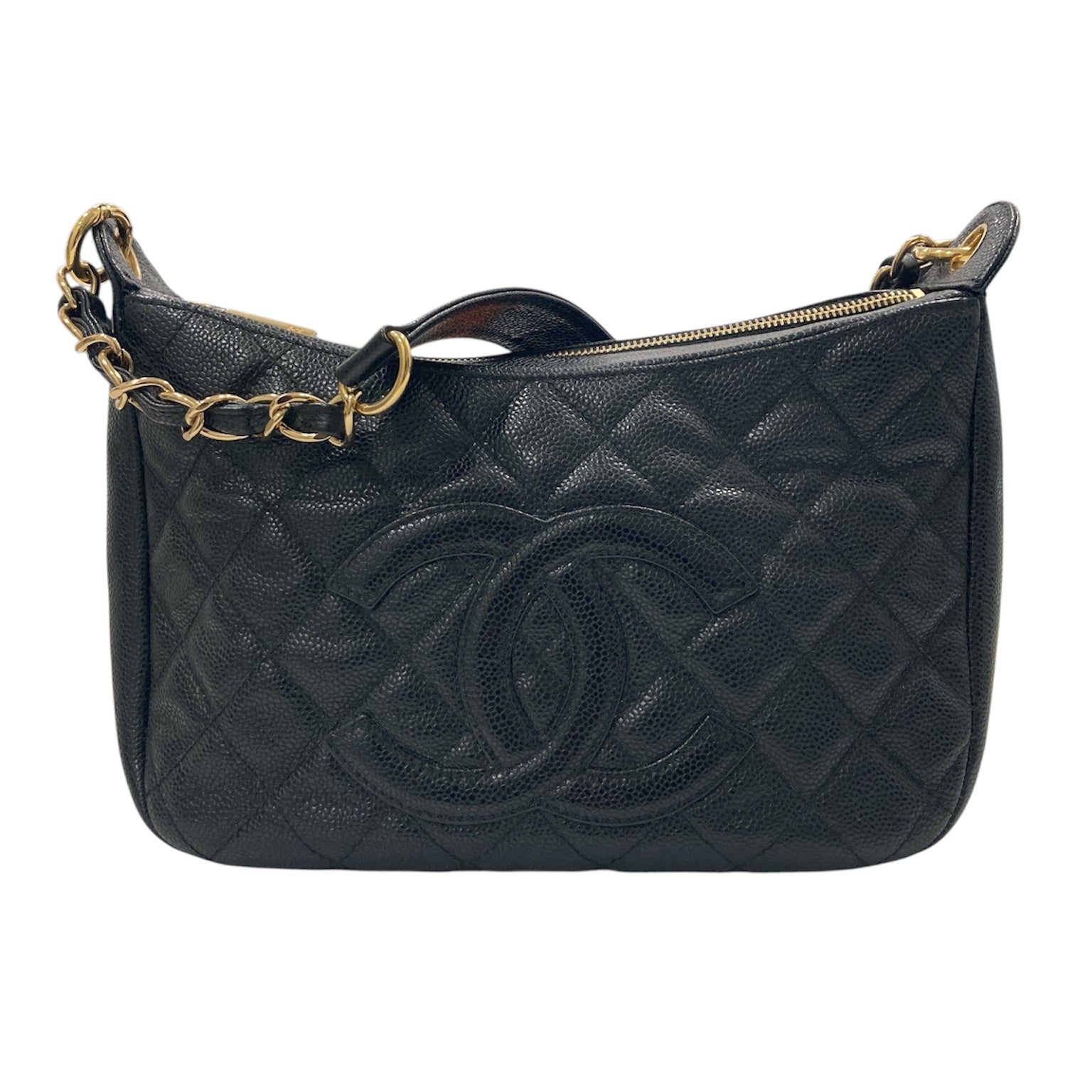 CHANEL 香奈兒 Vintage  肩背包 魚子醬牛皮 HOBO 黑色 金釦